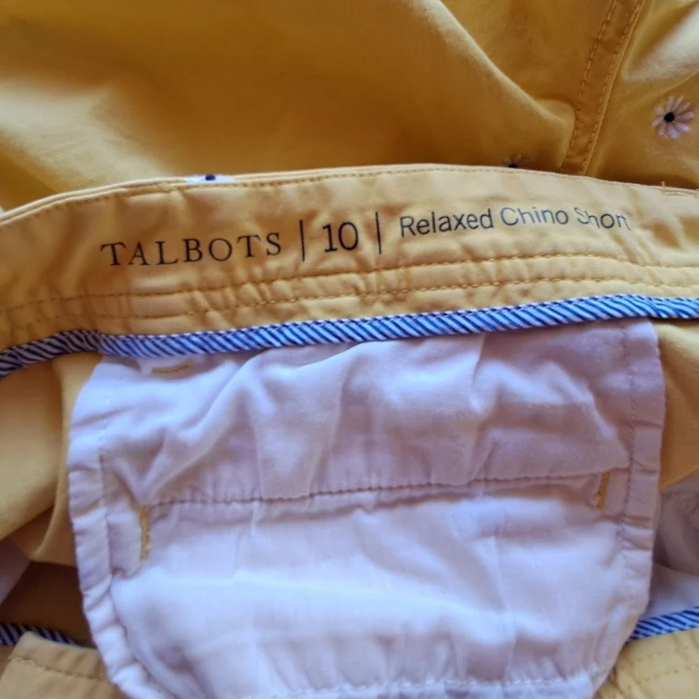 Talbots Yellow Daisy Embroidered Relaxed Chino Shorts Womens 10 Floral Cotton